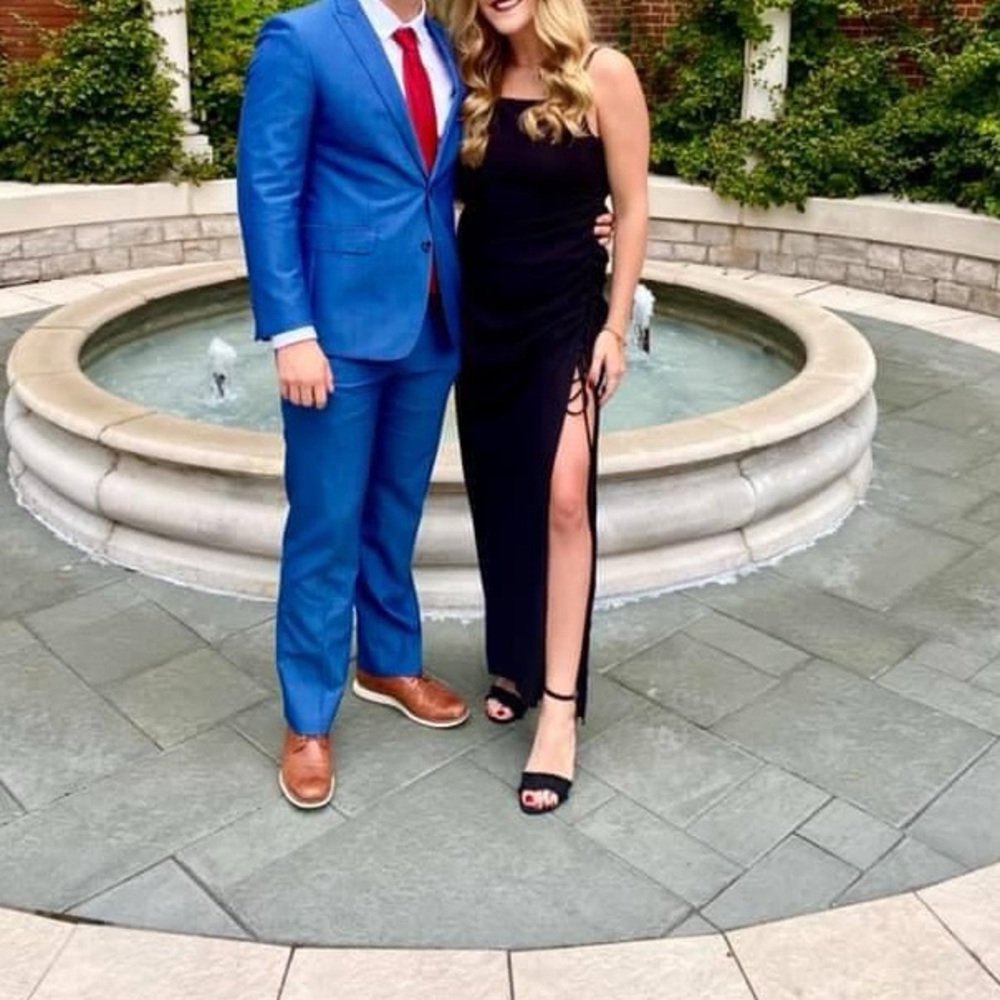 Black Wedding Guest Dress with Leg Slit